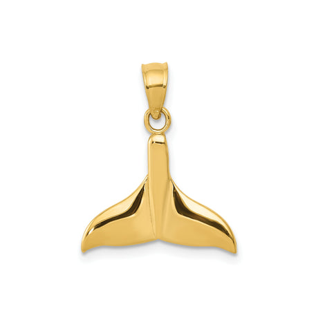 14k Yellow Gold Whale Tail Pendant, Polished Ocean Symbol, Nautical Sea Life Design