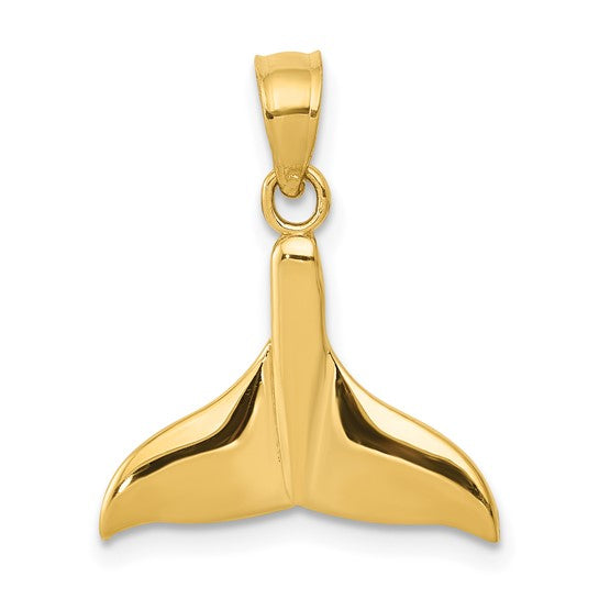 14k Yellow Gold Whale Tail Pendant, Polished Ocean Symbol, Nautical Sea Life Design