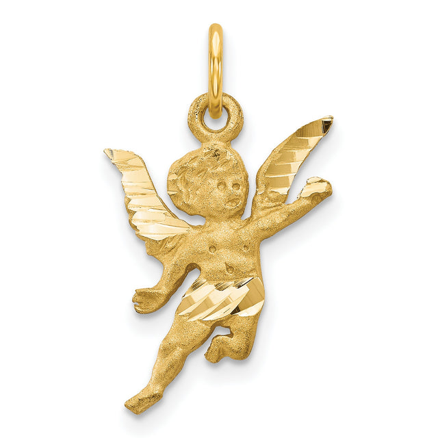 Flying Angel Charm Pendant in Real 14k Yellow Gold