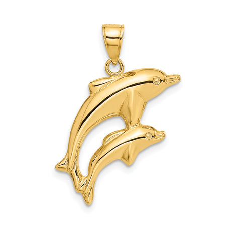 14k Yellow Gold Dolphin Pendant with Jumping Dolphins, Ocean-Inspired Marine Life Jewelry
