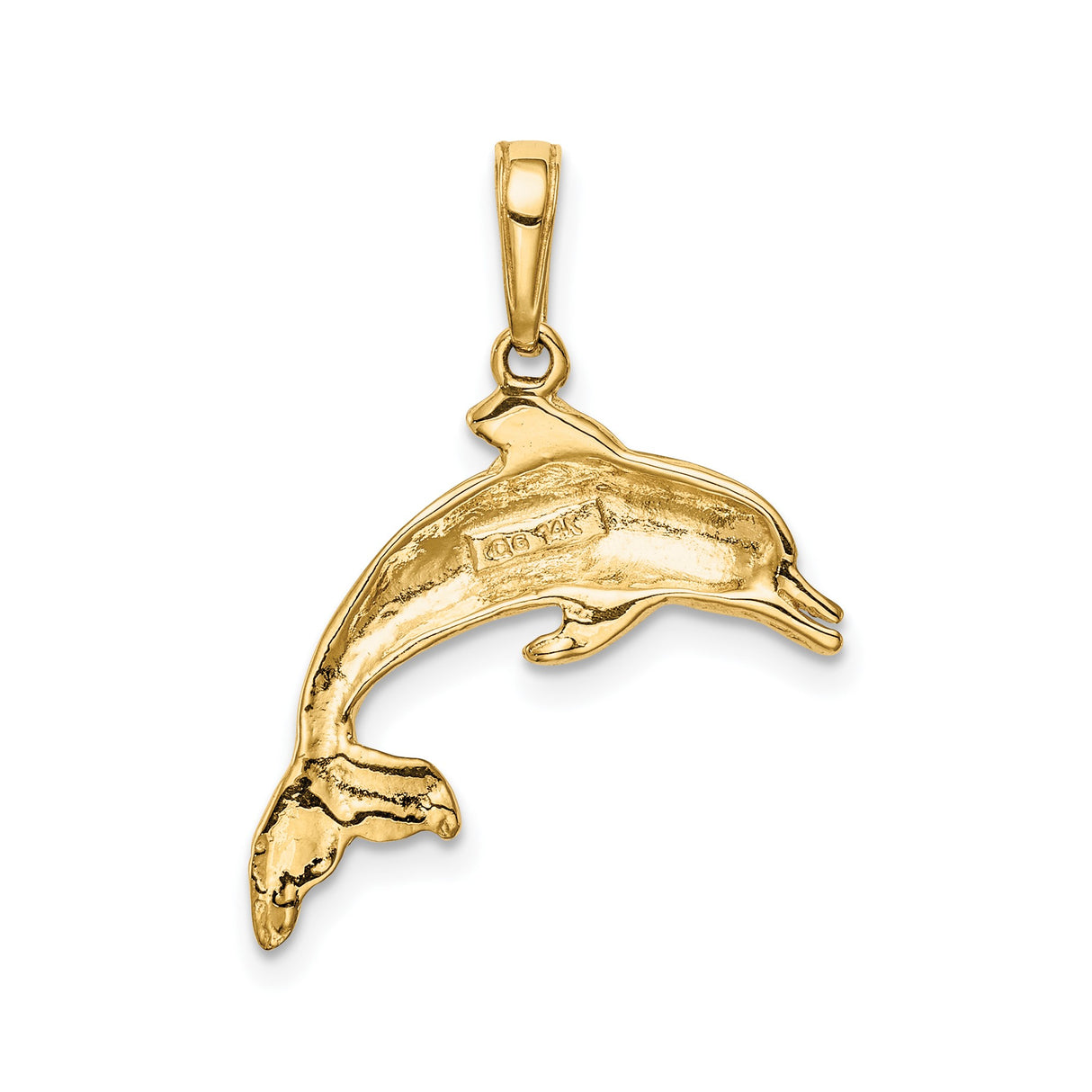 14k Yellow Gold Dolphin Pendant, Jumping Ocean Animal Charm, Nautical Marine Life Jewelry