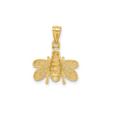 14k Yellow Gold Bee Pendant with Intricate Wing Detailing, Nature and Community Symbol
