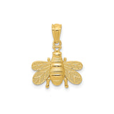 14k Yellow Gold Bee Pendant with Intricate Wing Detailing, Nature and Community Symbol