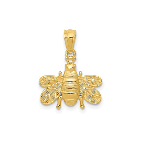 14k Yellow Gold Bee Pendant with Intricate Wing Detailing, Nature and Community Symbol