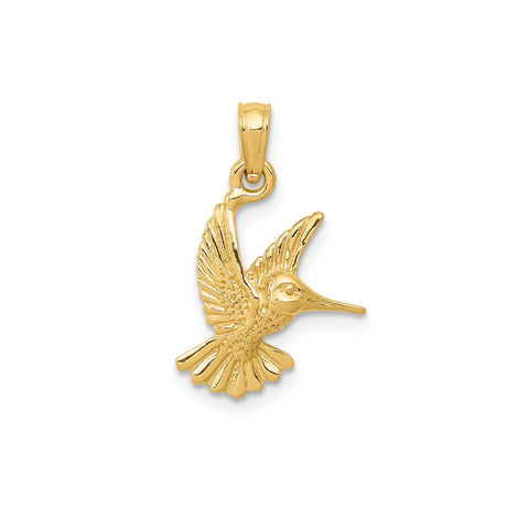 14k Yellow Gold Hummingbird Pendant with Textured Bird Design, Nature-Inspired Animal Charm