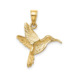 14k Yellow Gold Hummingbird Pendant, Realistic Bird in Flight Charm, Nature Jewelry for Women