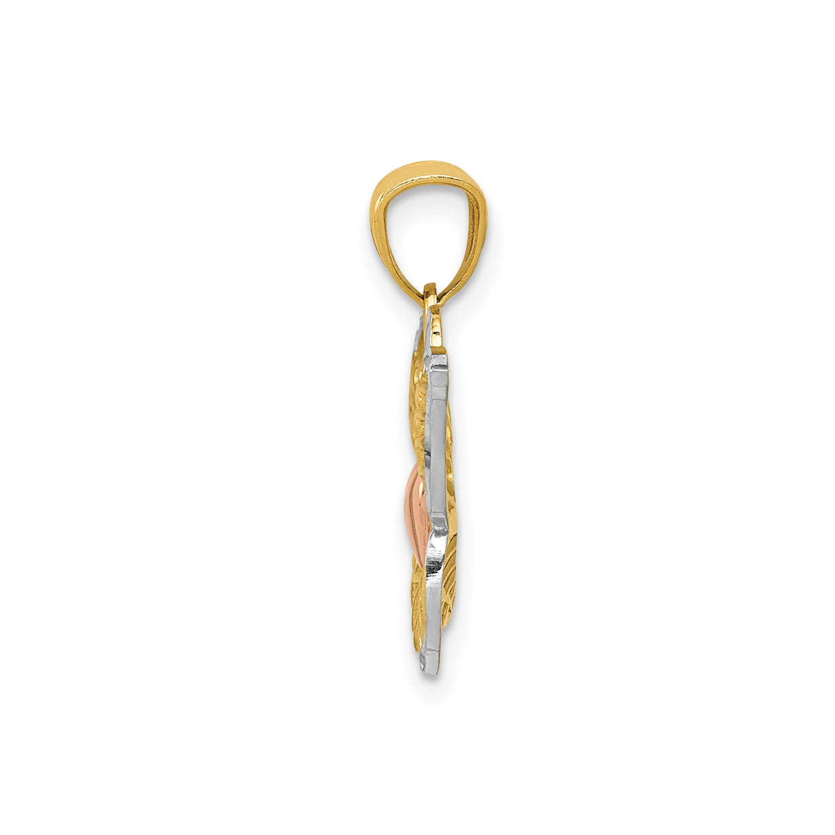 14k Two-Tone Gold Butterfly Pendant with Rose Gold Heart and Filigree Wings