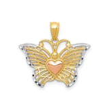 14k Two-Tone Gold Butterfly Pendant with Rose Gold Heart and Filigree Wings