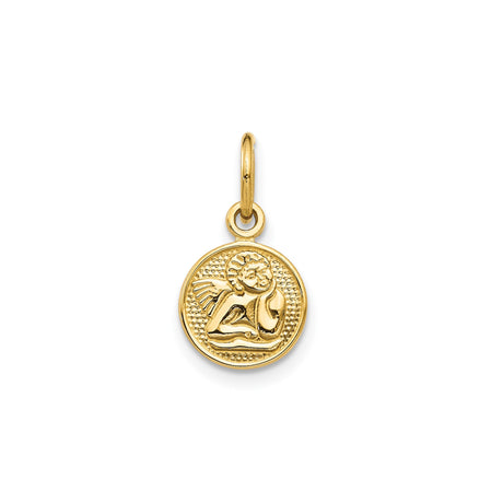 14k Yellow Gold Angel Pendant with Resting Cherub, Guardian Angel Religious Charm