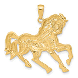 14k Yellow Gold Horse Pendant with Rearing Stallion Design, Equestrian Charm for Women or Unisex Wear