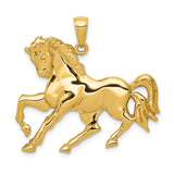14k Yellow Gold Horse Pendant with Rearing Stallion Design, Equestrian Charm for Women or Unisex Wear