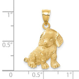 14k Yellow Gold Dog Pendant, Detailed Puppy Charm, Solid Gold Animal Jewelry for Women