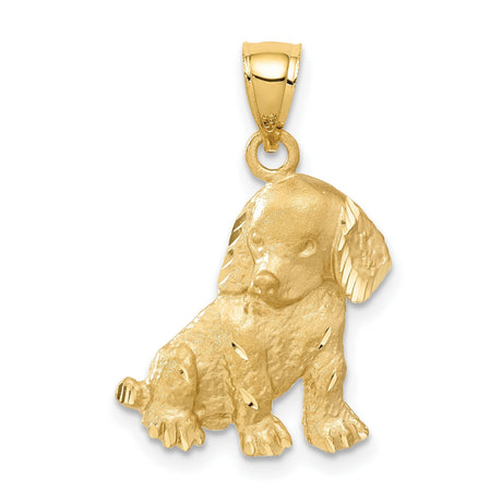 14k Yellow Gold Dog Pendant, Detailed Puppy Charm, Solid Gold Animal Jewelry for Women