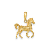 14k Yellow Gold Horse Pendant, Trotting Equestrian Charm for Women or Unisex Wear
