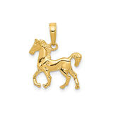 14k Yellow Gold Horse Pendant, Trotting Equestrian Charm for Women or Unisex Wear