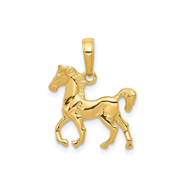 14k Yellow Gold Horse Pendant, Trotting Equestrian Charm for Women or Unisex Wear