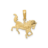 14k Yellow Gold Running Horse Pendant with Ornate Swirl Detailing, Western Equestrian Charm