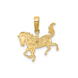 14k Yellow Gold Running Horse Pendant with Ornate Swirl Detailing, Western Equestrian Charm