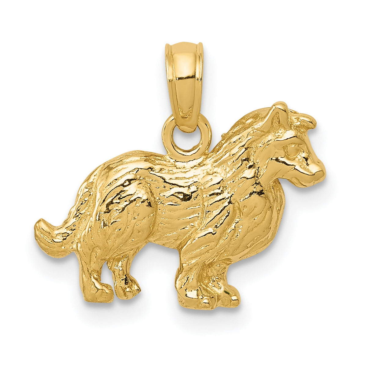 14k Yellow Gold Shetland Sheepdog Pendant, Sheltie Dog Charm, Pet Memorial Jewelry for Women