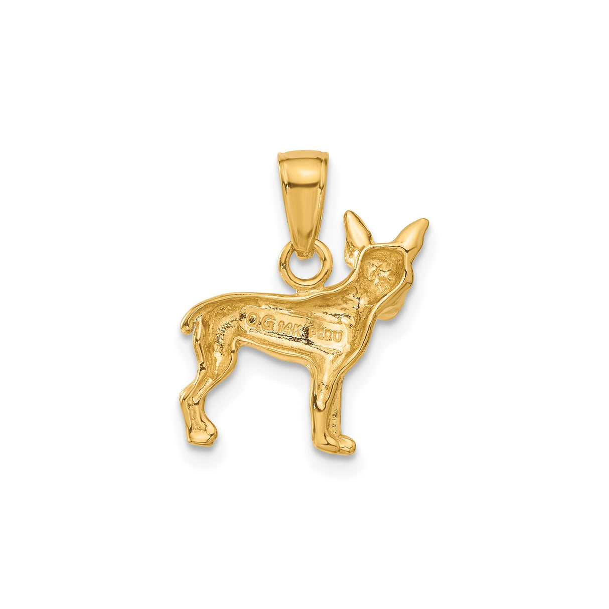 14k Yellow Gold Dog Pendant, Sculpted Chihuahua Silhouette Charm, Unisex Pet Jewelry