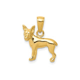 14k Yellow Gold Dog Pendant, Sculpted Chihuahua Silhouette Charm, Unisex Pet Jewelry