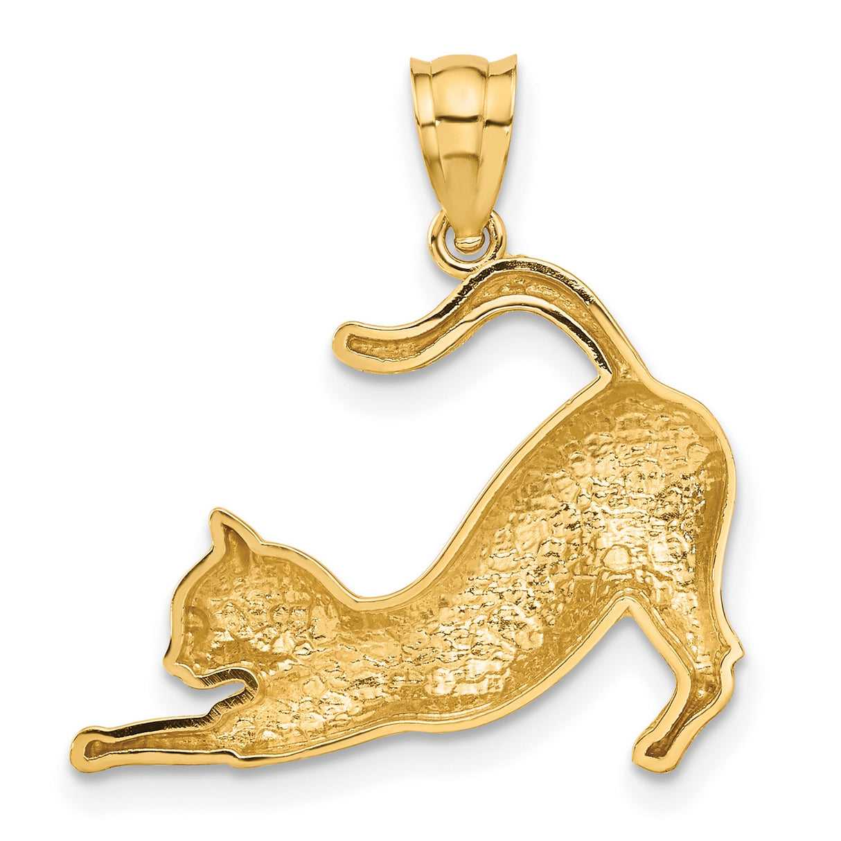 Stretching Cat Charm Pendant in Real 14k Yellow Gold