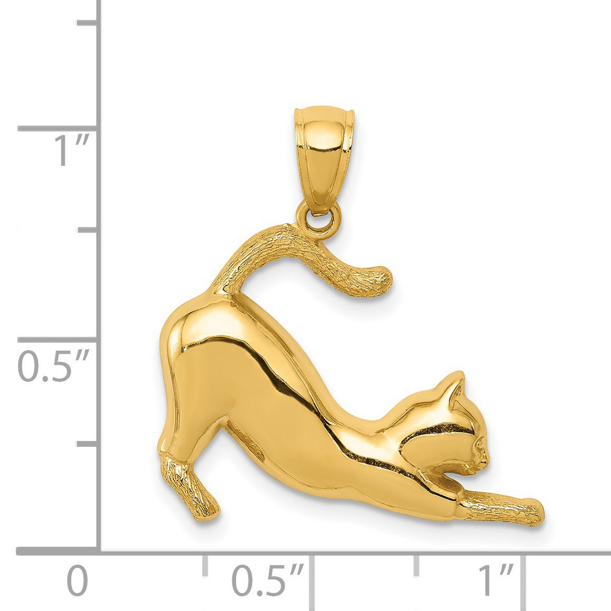 Stretching Cat Charm Pendant in Real 14k Yellow Gold