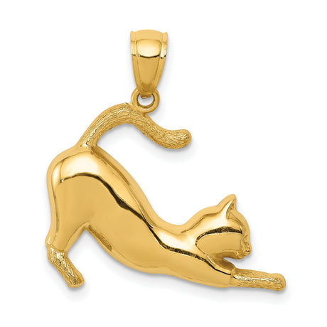Stretching Cat Charm Pendant in Real 14k Yellow Gold