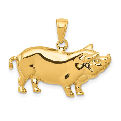 14k Yellow Gold Pig Pendant Charm, Detailed Animal Symbol of Prosperity and Fortune
