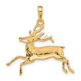 14k Yellow Gold Reindeer Pendant, Detailed Leaping Stag, Nature and Wildlife Theme