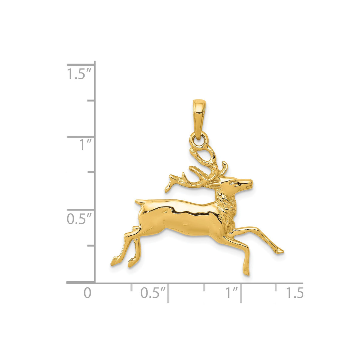 14k Yellow Gold Reindeer Pendant, Detailed Leaping Stag, Nature and Wildlife Theme