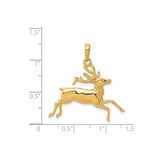 14k Yellow Gold Reindeer Pendant, Detailed Leaping Stag, Nature and Wildlife Theme