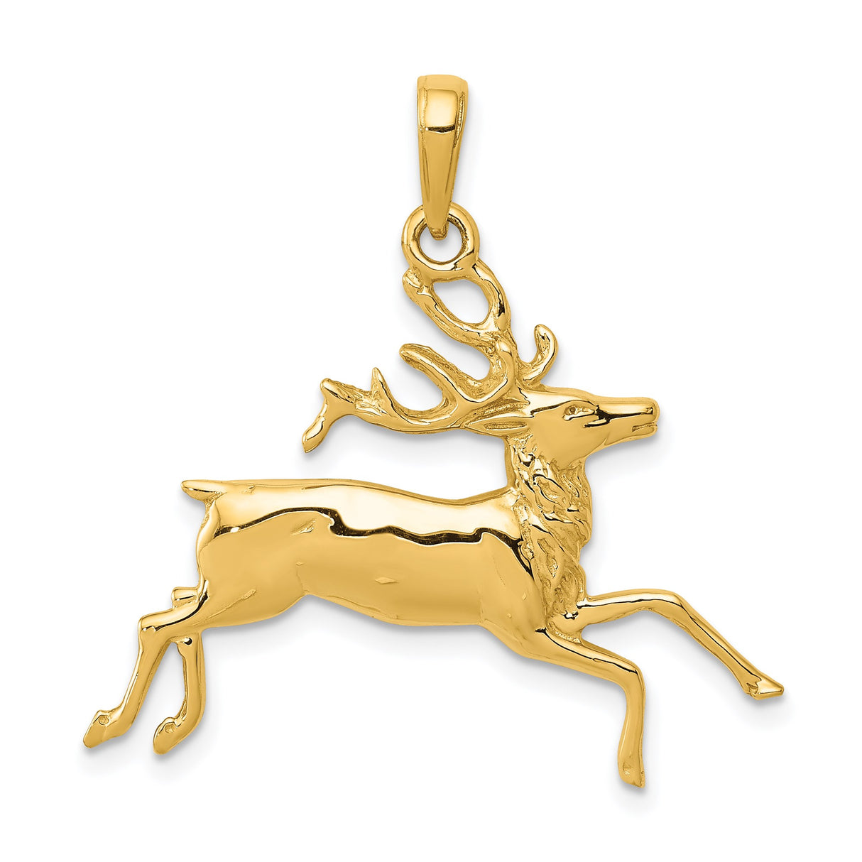 14k Yellow Gold Reindeer Pendant, Detailed Leaping Stag, Nature and Wildlife Theme