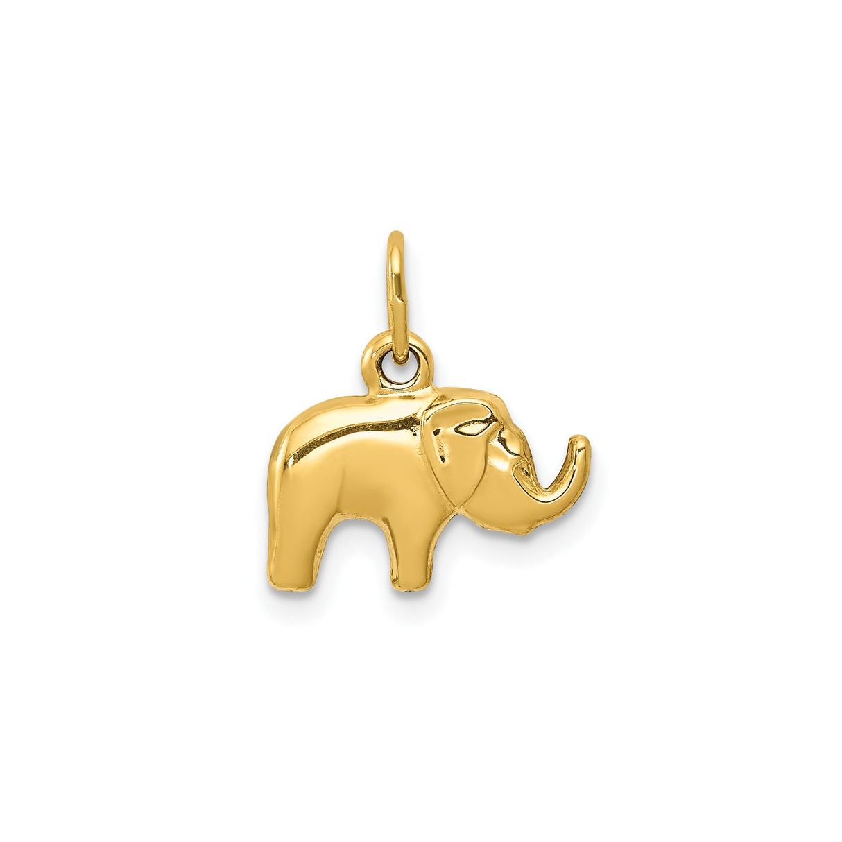 14k Yellow Gold Elephant Pendant Charm, Polished Animal Symbol for Wisdom and Strength