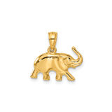 14k Yellow Gold Elephant Pendant with Polished Finish and Raised Trunk Design