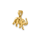 14k Yellow Gold Elephant Pendant with Polished Finish and Raised Trunk Design