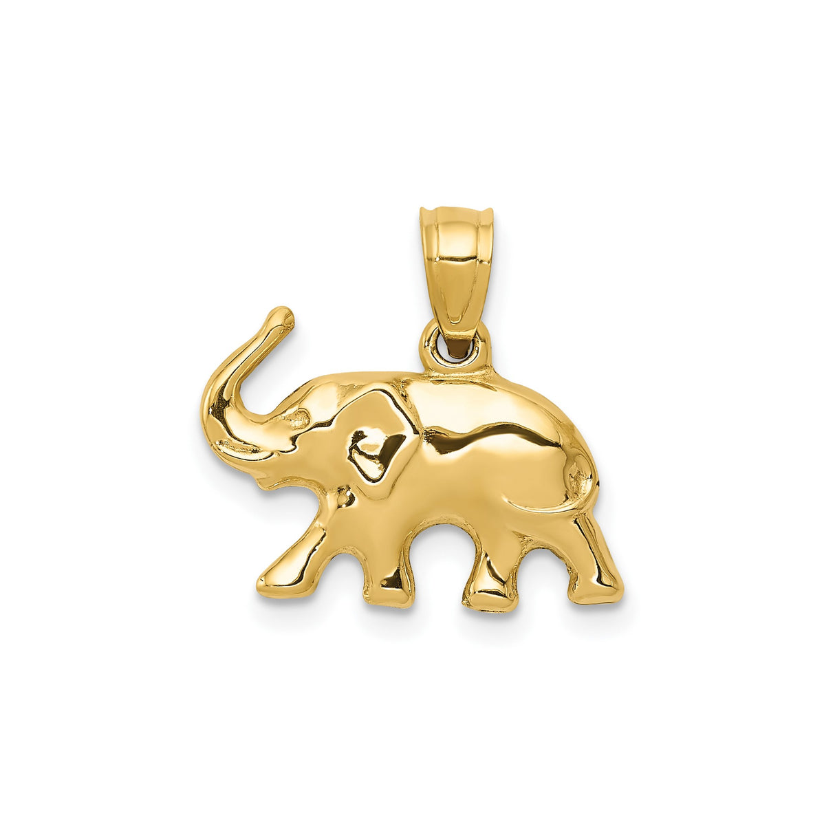 14k Yellow Gold Elephant Pendant with Polished Finish and Raised Trunk Design