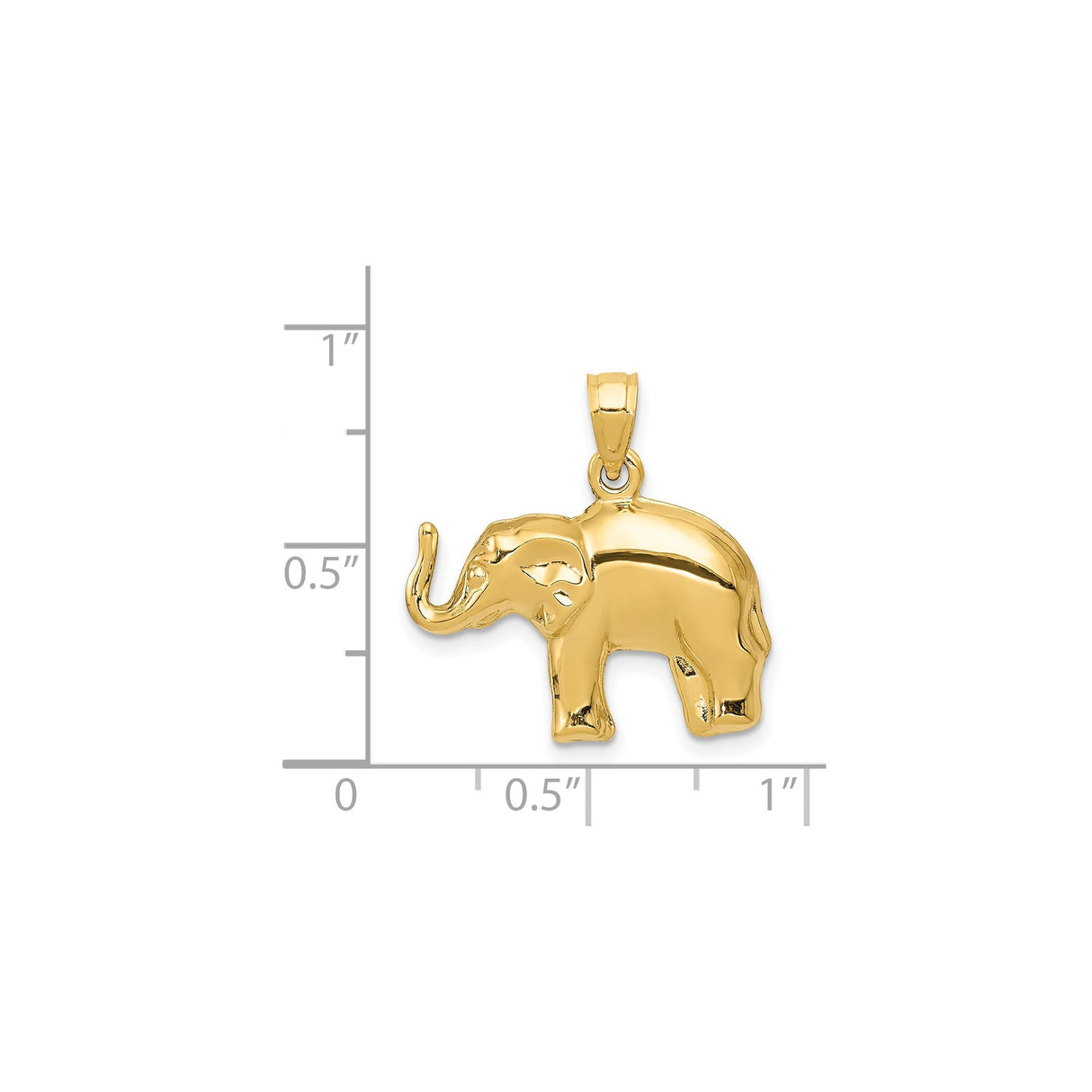 14k Yellow Gold Elephant Pendant, Polished Animal Charm Symbolizing Strength and Good Luck