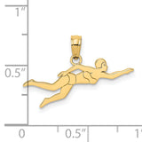 14k Yellow Gold Female Swimmer Pendant, Stylized Mid-Stroke Sport Charm