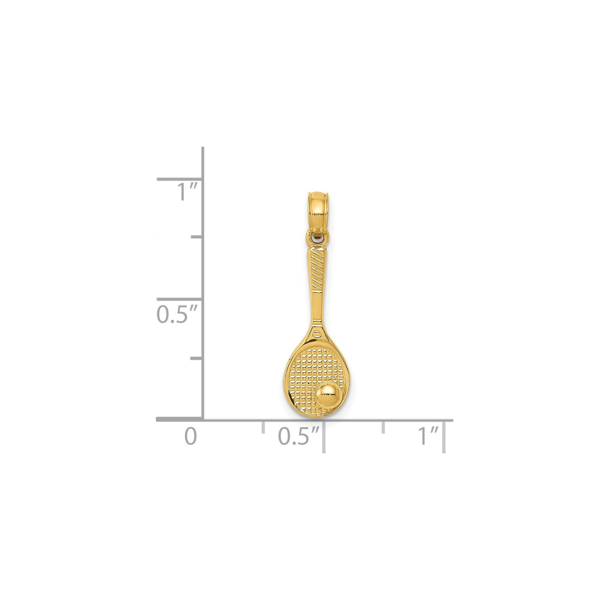 14k Yellow Gold Tennis Racket Pendant with Ball Detail, Sports Charm for Athletes and Tennis Lovers