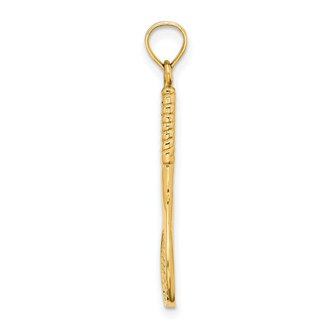 14k Yellow Gold Tennis Racquet Pendant with Twisted Handle and String Pattern
