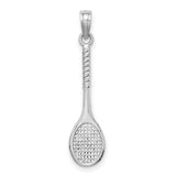 14k White Gold Tennis Racquet Pendant, Athletic Charm with Detailed Strings and Handle