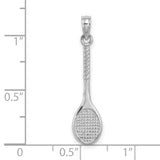 14k White Gold Tennis Racquet Pendant, Athletic Charm with Detailed Strings and Handle