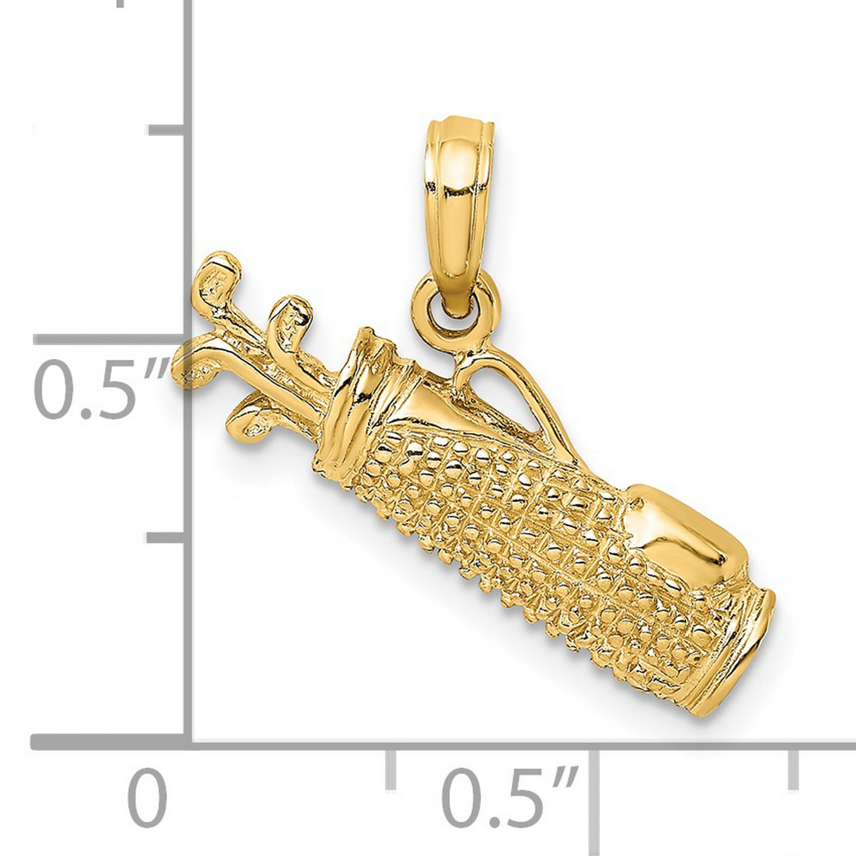 14k Yellow Gold Golf Bag Pendant with Textured Detail and Realistic Clubs