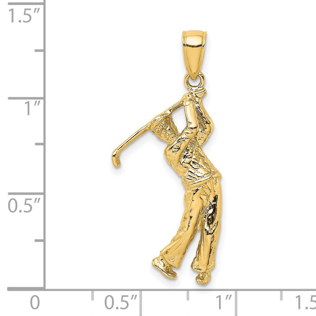 14k Yellow Gold Golfer Pendant with Realistic Mid-Swing Figure, Sports Charm for Men or Unisex Wear