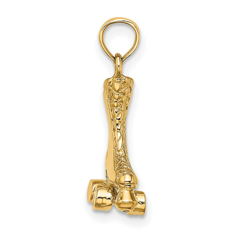 14k Yellow Gold Roller Skate Pendant Charm, Detailed Quad Skate Design, Retro Sports Style