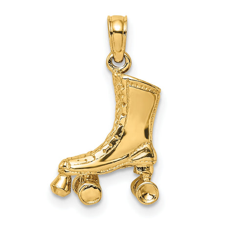 14k Yellow Gold Roller Skate Pendant Charm, Detailed Quad Skate Design, Retro Sports Style