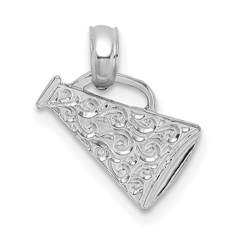 14k White Gold Cheerleader Megaphone Pendant with Scrollwork Design