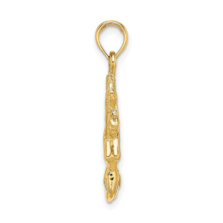 14k Yellow Gold Jumping Cheerleader Pendant with Pom-Poms, Sports Theme Charm for Teen Girls or Women
