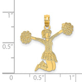 14k Yellow Gold Cheerleader Pendant with Pom-Poms, Jumping Female Figure Charm